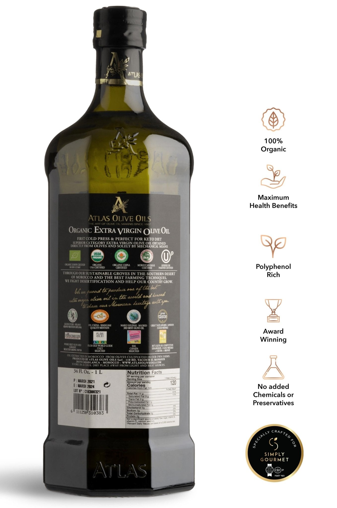 Atlas Olive Oil - Premium, Extra Virgin, and Cold Pressed - Olive Oil - Simply Gourmet